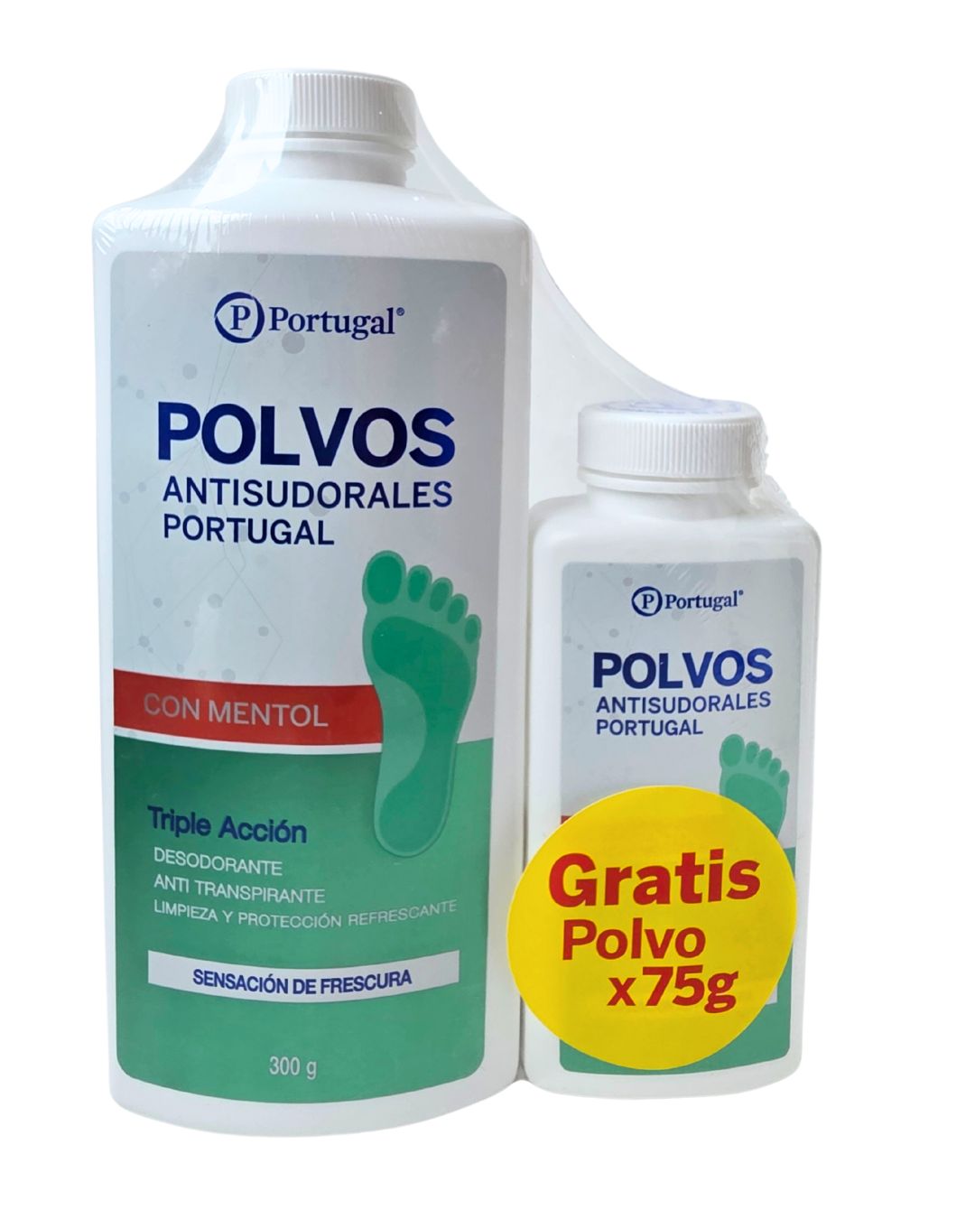 PACK POLVOS ANTISUDORAL CON MENTOL 300gr + 75gr